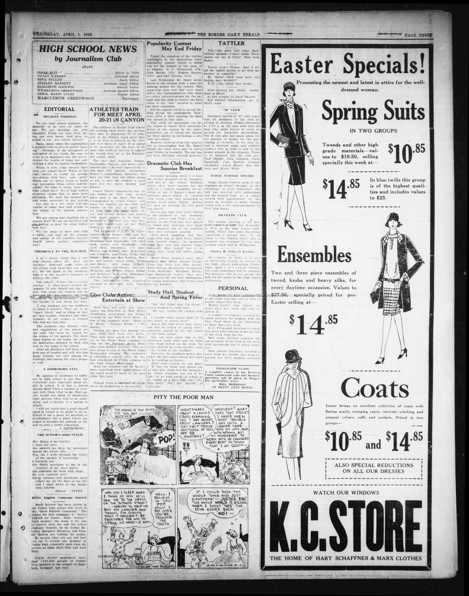 Borger Daily Herald (Borger, Tex.), Vol. 2, No. 114, Ed. 1 Wednesday, April 4, 1928
                                                
                                                    [Sequence #]: 3 of 6
                                                