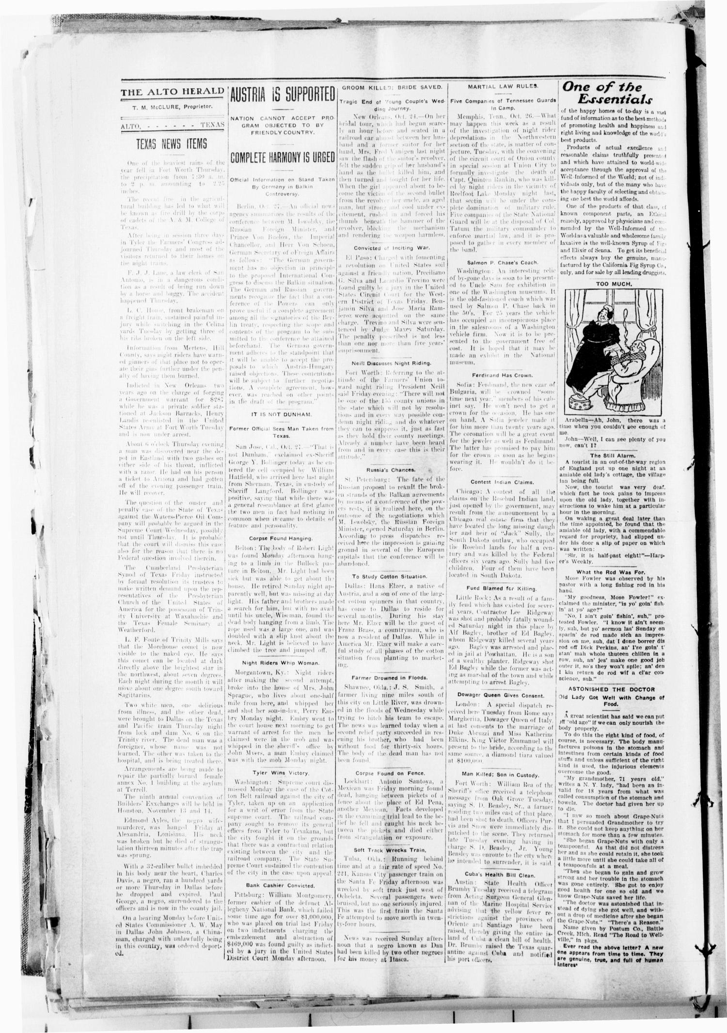 The Alto Herald (Alto, Tex.), Vol. 8, No. 47, Ed. 1 Friday, October 30, 1908
                                                
                                                    [Sequence #]: 2 of 8
                                                