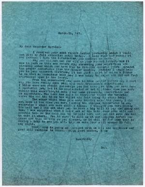Primary view of object titled '[Letter from Dr. Edwin D. Moten to Myrtle Moten Dabney, March 16, 1947]'.