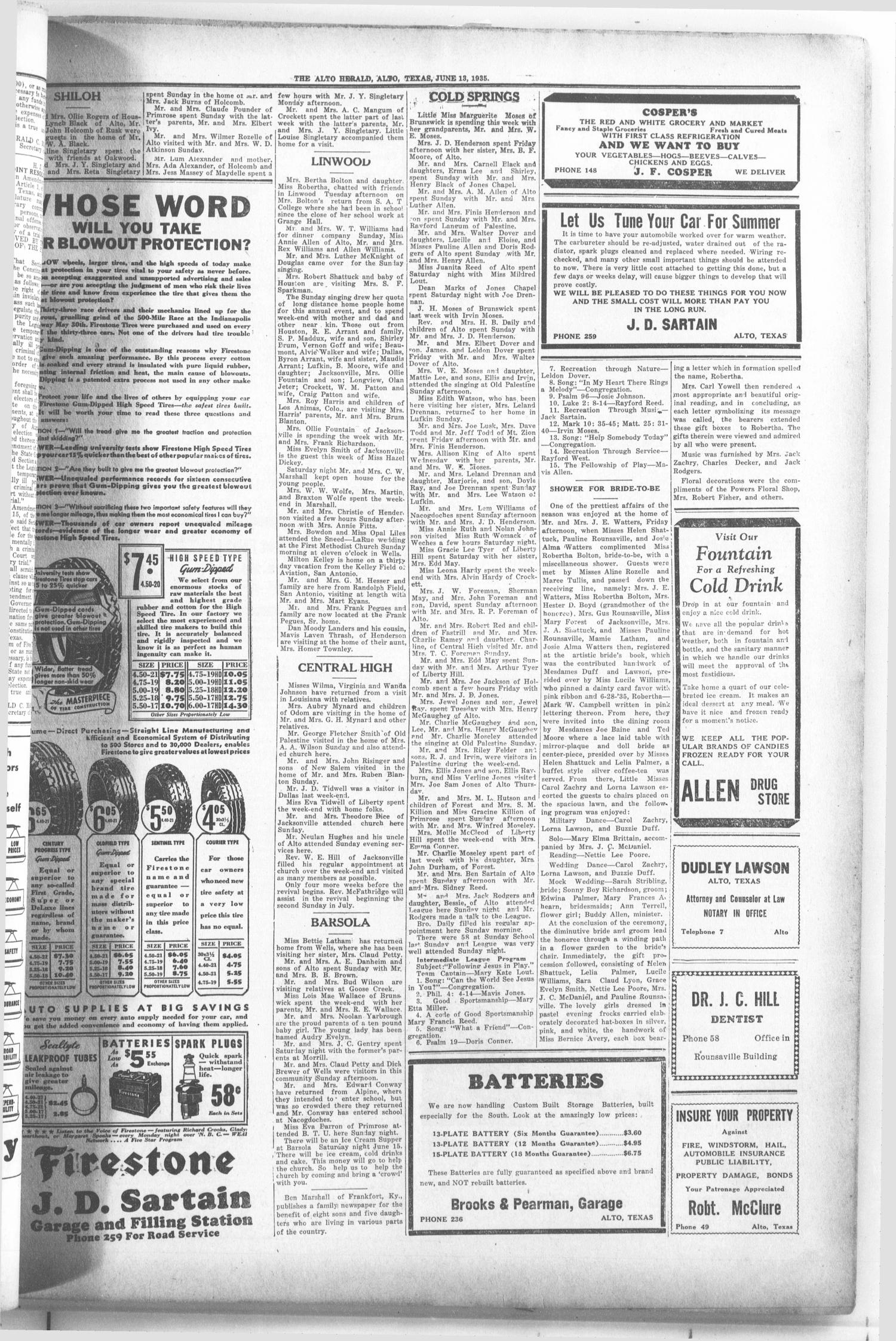 The Alto Herald (Alto, Tex.), Vol. 35, No. 8, Ed. 1 Thursday, June 13, 1935
                                                
                                                    [Sequence #]: 3 of 4
                                                