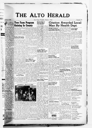 Primary view of The Alto Herald (Alto, Tex.), No. 39, Ed. 1 Thursday, March 1, 1962
