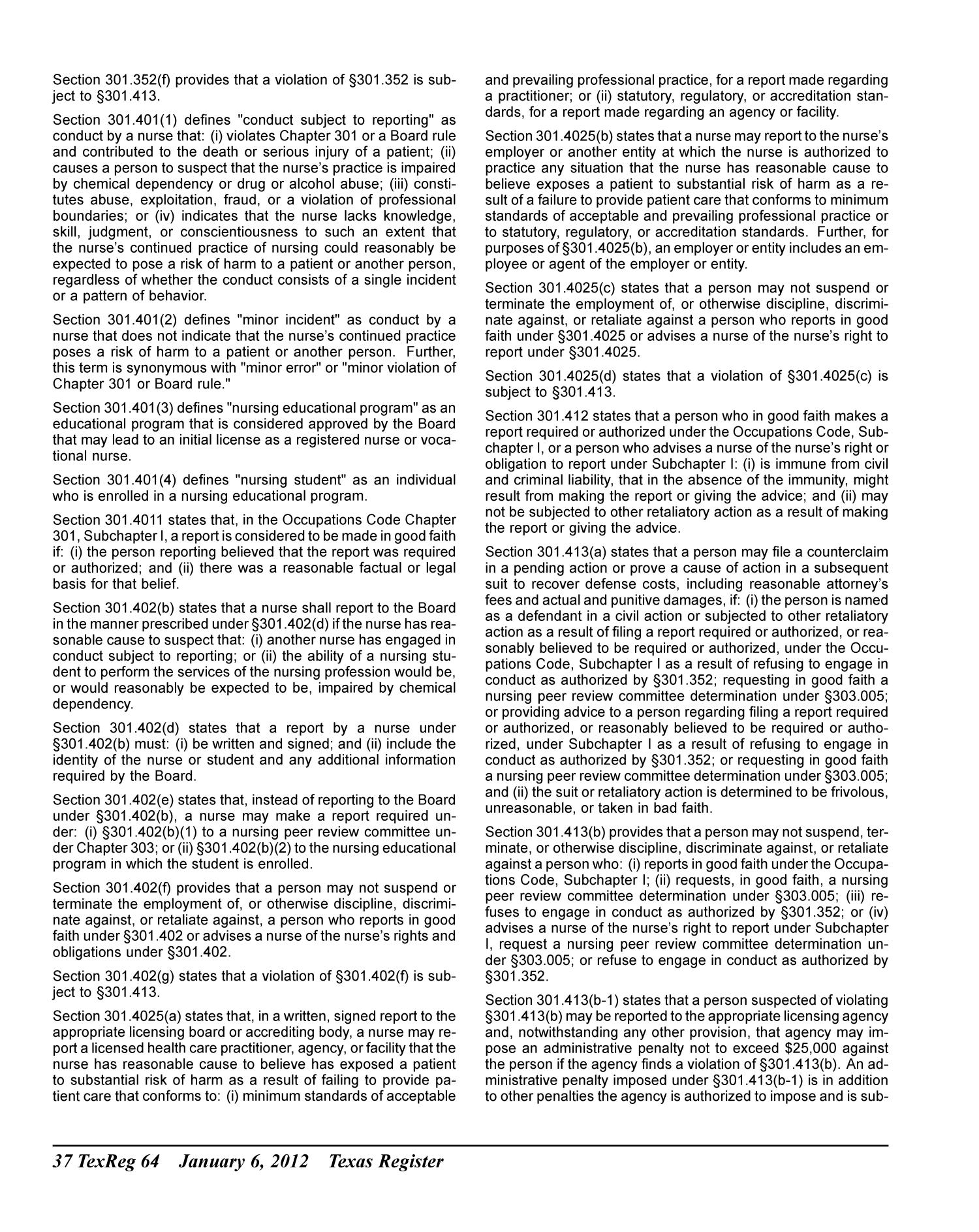 Texas Register, Volume 37, Number 1, Pages 1-84, January 6, 2012
                                                
                                                    64
                                                
