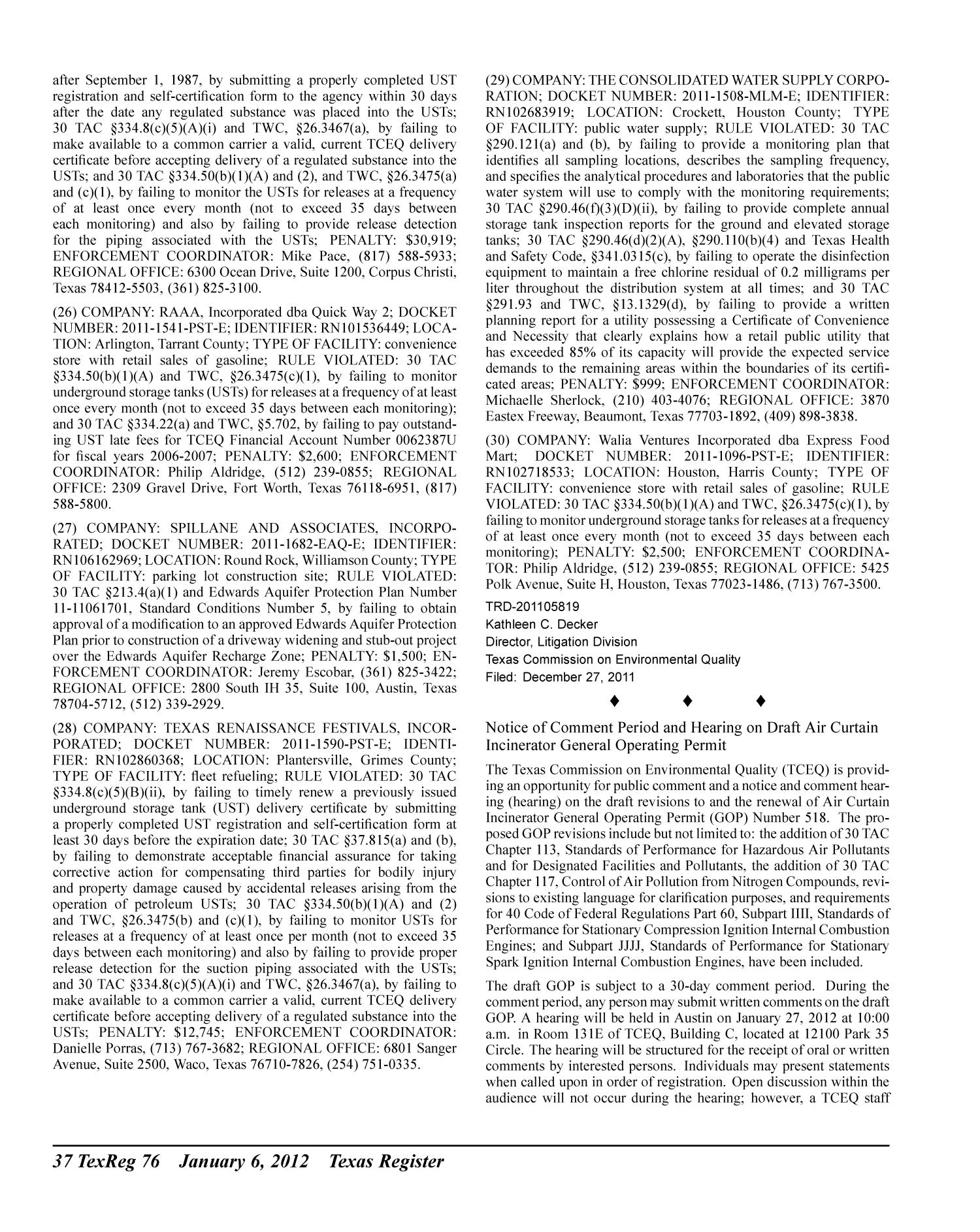 Texas Register, Volume 37, Number 1, Pages 1-84, January 6, 2012
                                                
                                                    76
                                                