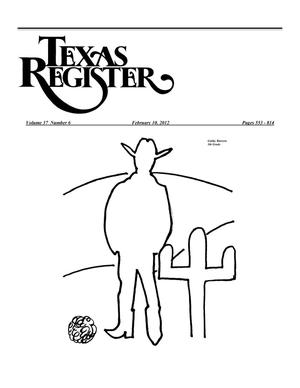 Primary view of object titled 'Texas Register, Volume 37, Number 6, Pages 553-814, February 10, 2012'.