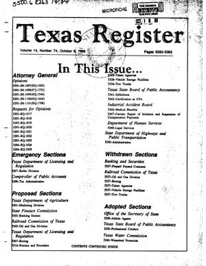 Primary view of object titled 'Texas Register, Volume 14, Number 74, Pages 5283-5382, October 6, 1989'.