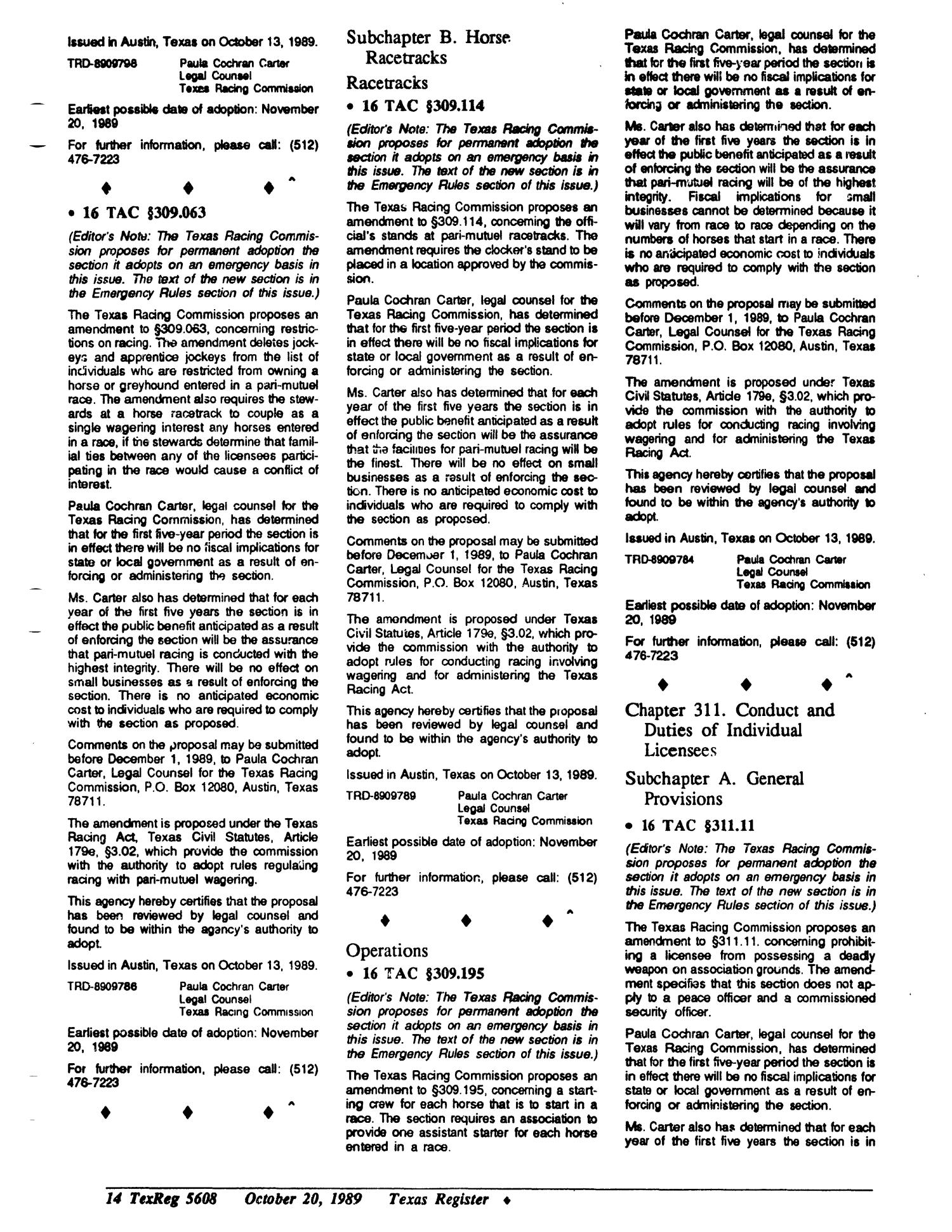 Texas Register, Volume 14, Number 78, Pages 5585-5650, October 20, 1989
                                                
                                                    5608
                                                