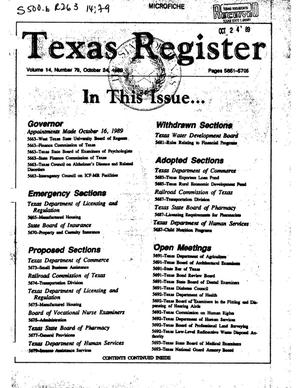 Primary view of object titled 'Texas Register, Volume 14, Number 79, Pages 5651-5705, October 24, 1989'.