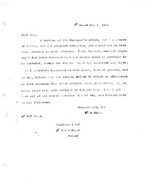 Primary view of [Transcript of letter from William O'Hara to James Bryan, August 3, 1820]