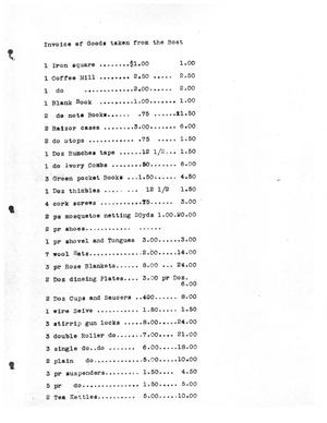 Primary view of [Transcript of an Invoice of Goods Taken from a Boat]