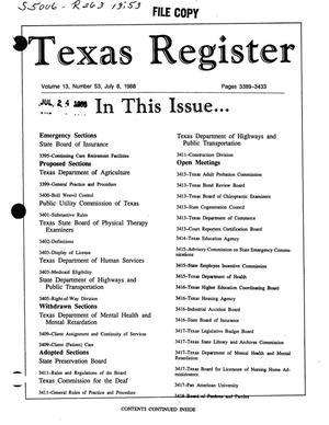 Primary view of object titled 'Texas Register, Volume 13, Number 53, Pages 3389-3433, July 8, 1988'.