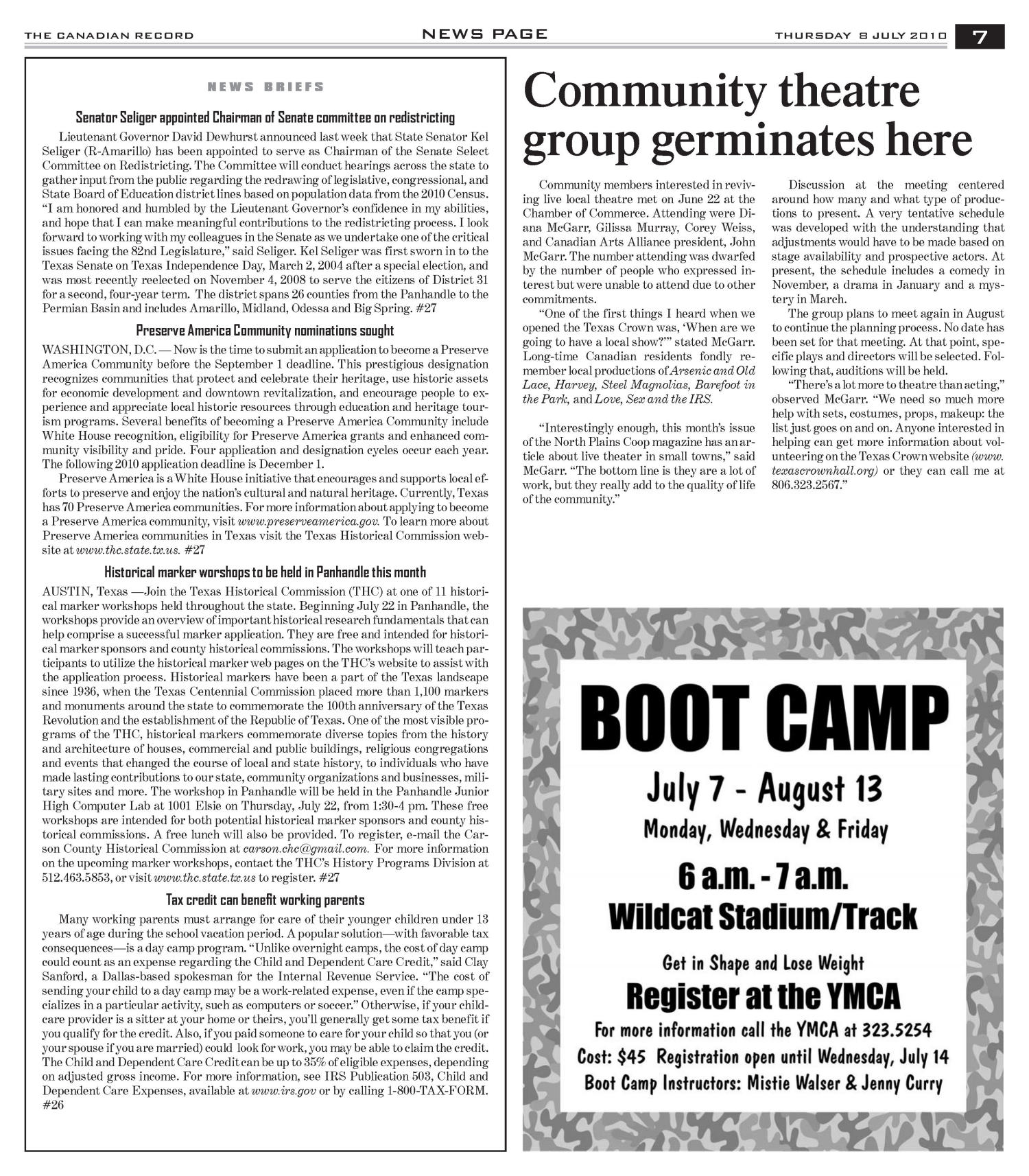 The Canadian Record (Canadian, Tex.), Vol. 120, No. 27, Ed. 1 Thursday, July 8, 2010
                                                
                                                    [Sequence #]: 7 of 40
                                                