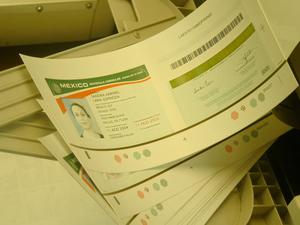 Primary view of object titled '[Stack of printed identification cards]'.