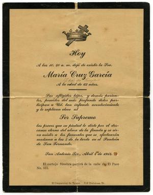 Primary view of object titled '[Notice of burial for Maria Cruz Garcia, April 4, 1914]'.