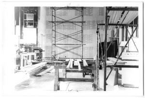 Primary view of object titled '[Scaffold Inside the Danevang Lutheran Church During Remodeling]'.