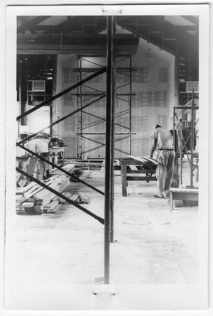 Primary view of object titled '[View Through a Scaffold of Danevang Lutheran Church Chapel During Remodeling]'.