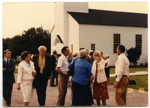 Primary view of object titled '[People Gathered Outside at 90th Anniversary Celebration, Danevang Lutheran Church]'.