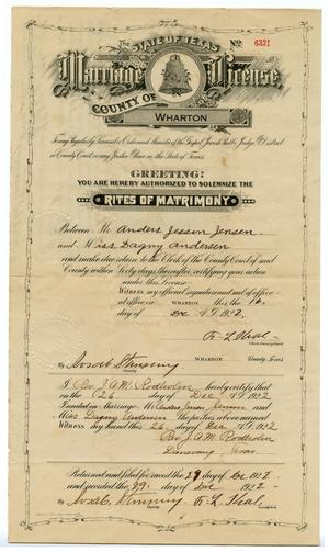 Primary view of object titled 'Andrew & Dagny Jensen Marriage License'.
