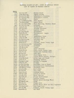Primary view of object titled 'National Gallery of Art- Index of American Design, List of Plates in Western Circuit [Checklist]'.