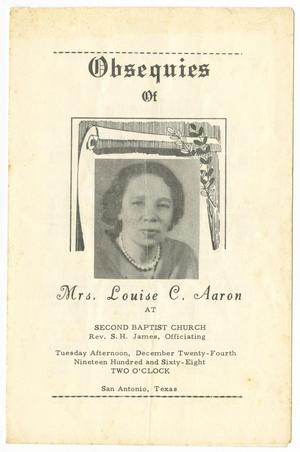 Primary view of object titled '[Funeral Program for Louise C. Aaron, December 24, 1968]'.