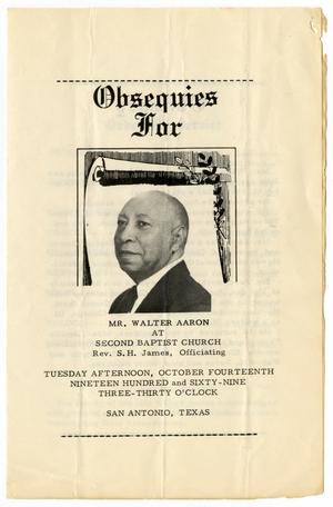 Primary view of object titled '[Funeral Program for Walter Aaron, October 14, 1969]'.