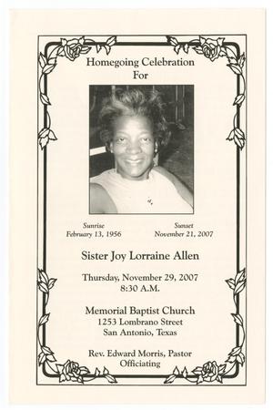 Primary view of object titled '[Funeral Program for Joy Lorraine Allen, November 29, 2007]'.
