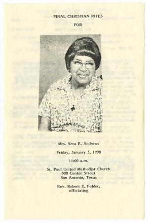 Primary view of object titled '[Funeral Program for Vera E. Andrews, January 5, 1990]'.