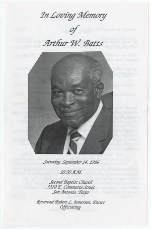 Primary view of object titled '[Funeral Program for Arthur W. Batts, September 14, 1996]'.