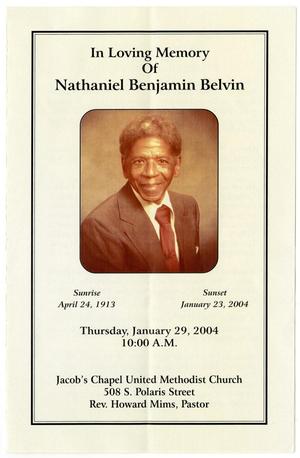 Primary view of object titled '[Funeral Program for Nathaniel Benjamin Belvin, January 29, 2004]'.