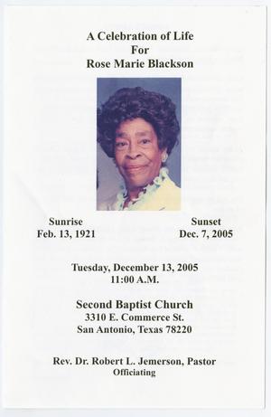 Primary view of object titled '[Funeral Program for Rose Marie Blackson, December 13, 2005]'.