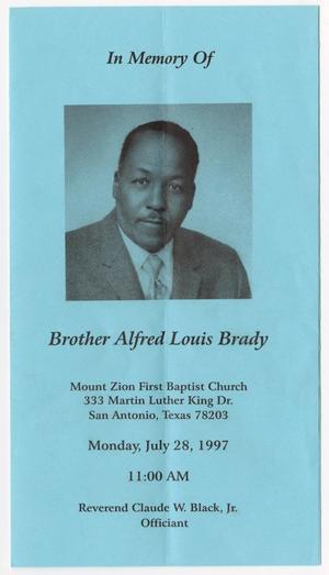 Primary view of object titled '[Funeral Program for Alfred Louis Brady, July 28, 1997]'.