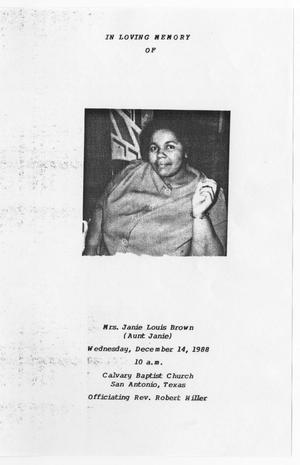 Primary view of object titled '[Funeral Program for Janie Louis Brown, December 14, 1988]'.