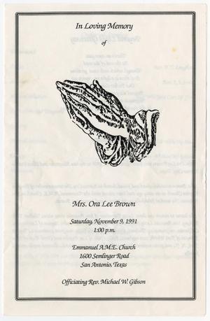 Primary view of object titled '[Funeral Program for Ora Lee Brown, November 9, 1991]'.