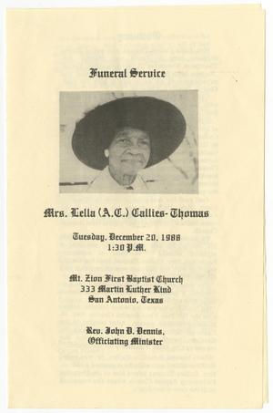 Primary view of object titled '[Funeral Program for Lella Callies-Thomas, December 20, 1988]'.