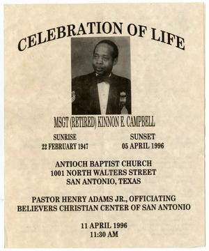 Primary view of object titled '[Funeral Program for Kinnon E. Campbell, April, 11 1996]'.