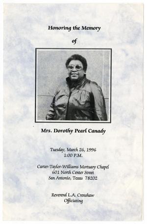 Primary view of object titled '[Funeral Program for Dorothy Pearl Canady, March 26, 1996]'.