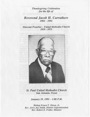 Primary view of object titled '[Funeral Program for Jacob H. Carruthers, January 19, 1991]'.