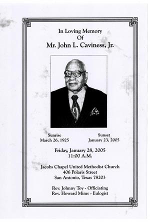 Primary view of object titled '[Funeral Program for John L. Caviness, Jr., January 28, 2005]'.
