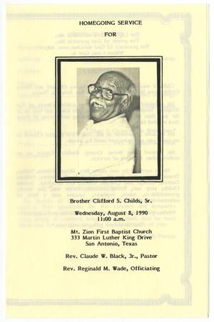 Primary view of object titled '[Funeral Program for Clifford S. Childs, Sr., August 8, 1990]'.