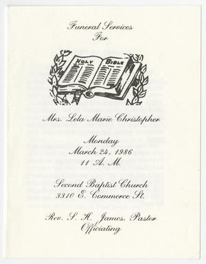 Primary view of object titled '[Funeral Program for Lela Marie Christopher, March 24, 1986]'.