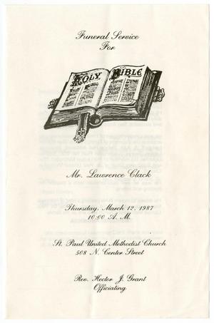 Primary view of object titled '[Funeral Program for Lawrence Clack, March 12, 1987]'.