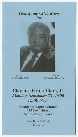 Primary view of object titled '[Funeral Program for Clarence Clark, Jr., September 23, 1996]'.