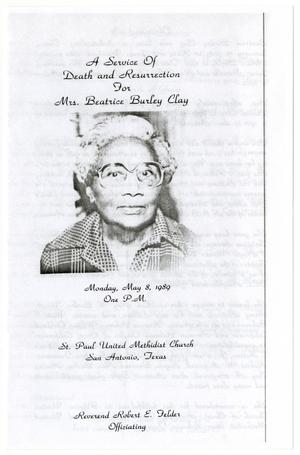 Primary view of object titled '[Funeral Program for Beatrice Clay, May 8, 1989]'.