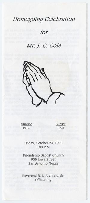Primary view of object titled '[Funeral Program for J. C. Cole, October 23, 1998]'.