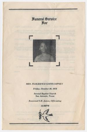 Primary view of object titled '[Funeral Program for Florence Goins Copney, October 20, 1978]'.