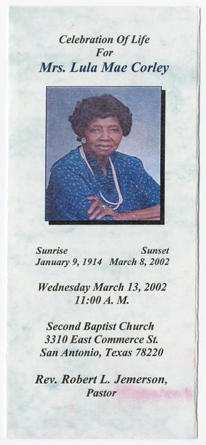 Primary view of object titled '[Funeral Program for Lula Mae Corley, March 13, 2002]'.