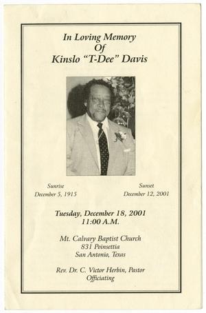Primary view of object titled '[Funeral Program for Kinslo Davis, December 18, 2001]'.