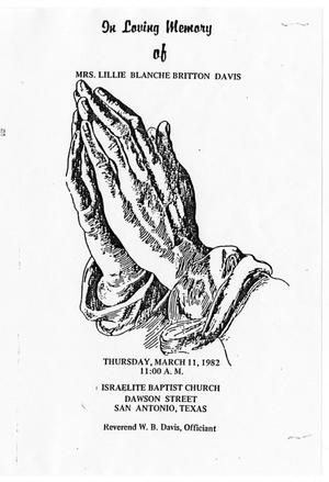 Primary view of object titled '[Funeral Program for Mrs. Lillie B. Davis, March 11, 1982]'.