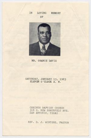 Primary view of object titled '[Funeral Program for Orange Davis, January 15, 1983]'.