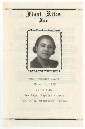 Primary view of object titled '[Funeral Program for Roberta Deary, March 1, 1975]'.