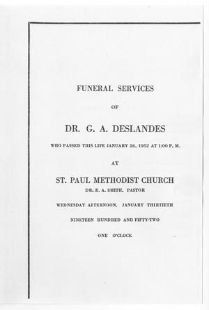 Primary view of object titled '[Funeral Program for G. A. Deslandes, January 30, 1952]'.